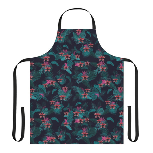 Tropical Demogorgon inspired apron featuring a creepy cute floral design with upside down elements