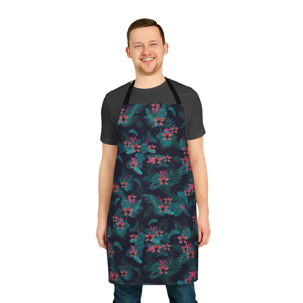 Tropical Demogorgon inspired apron featuring a creepy cute floral design with upside down elements