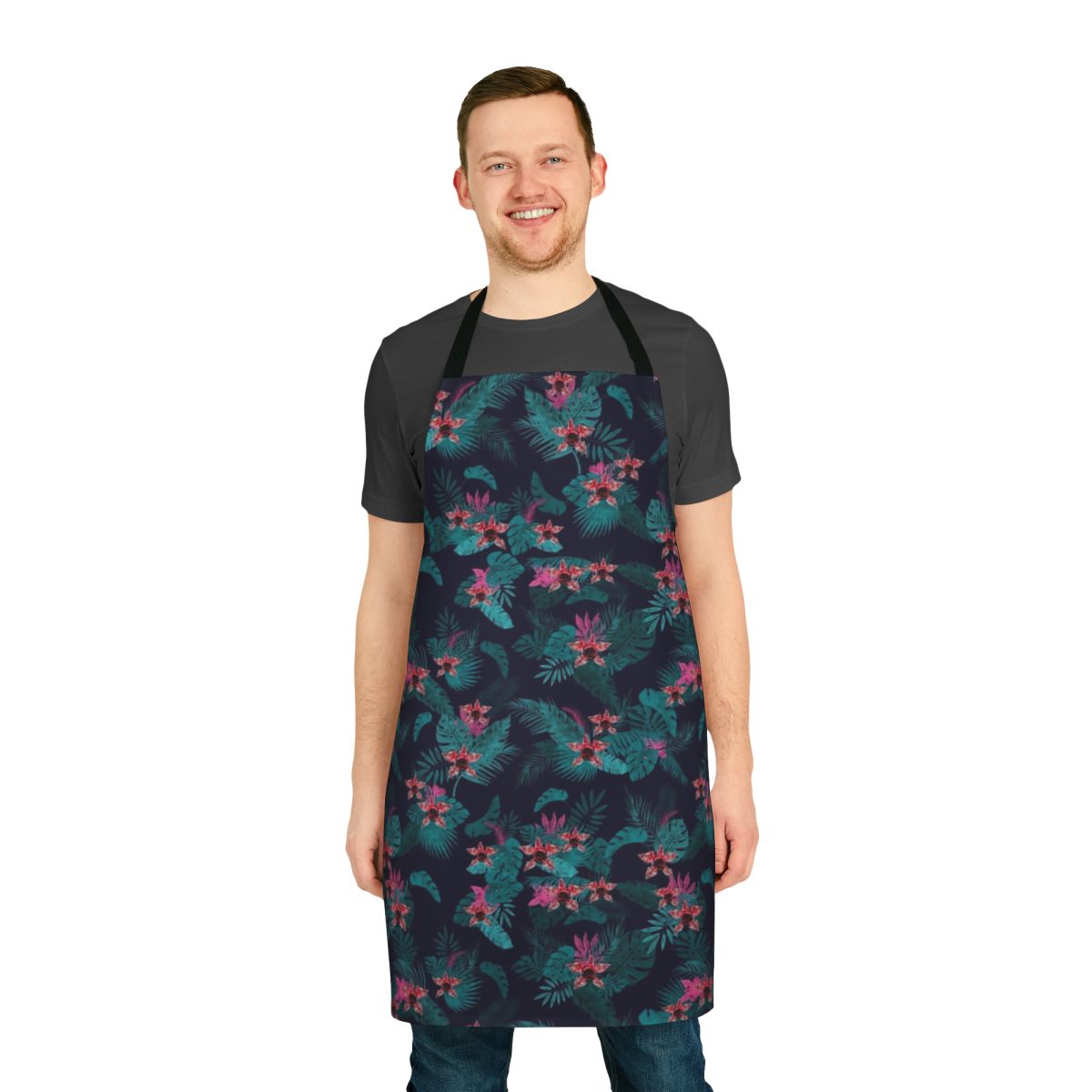 Tropical Demogorgon inspired apron featuring a creepy cute floral design with upside down elements