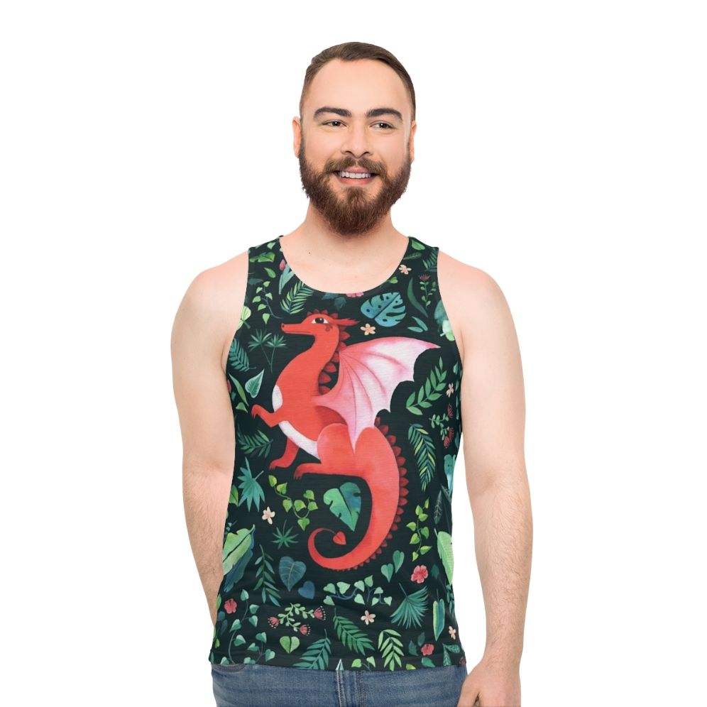 Tropical Dragon Dark Floral Unisex Tank Top