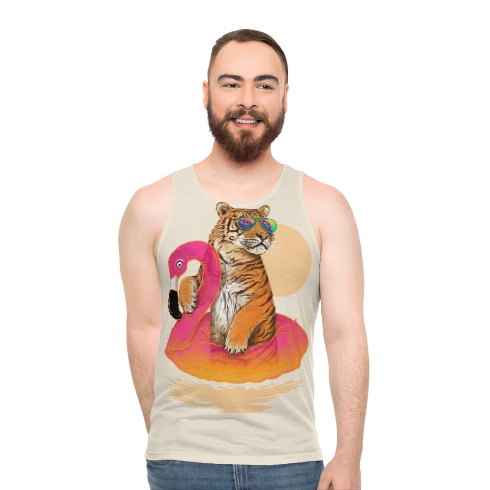 Tropical flamingo and tiger unisex tank top