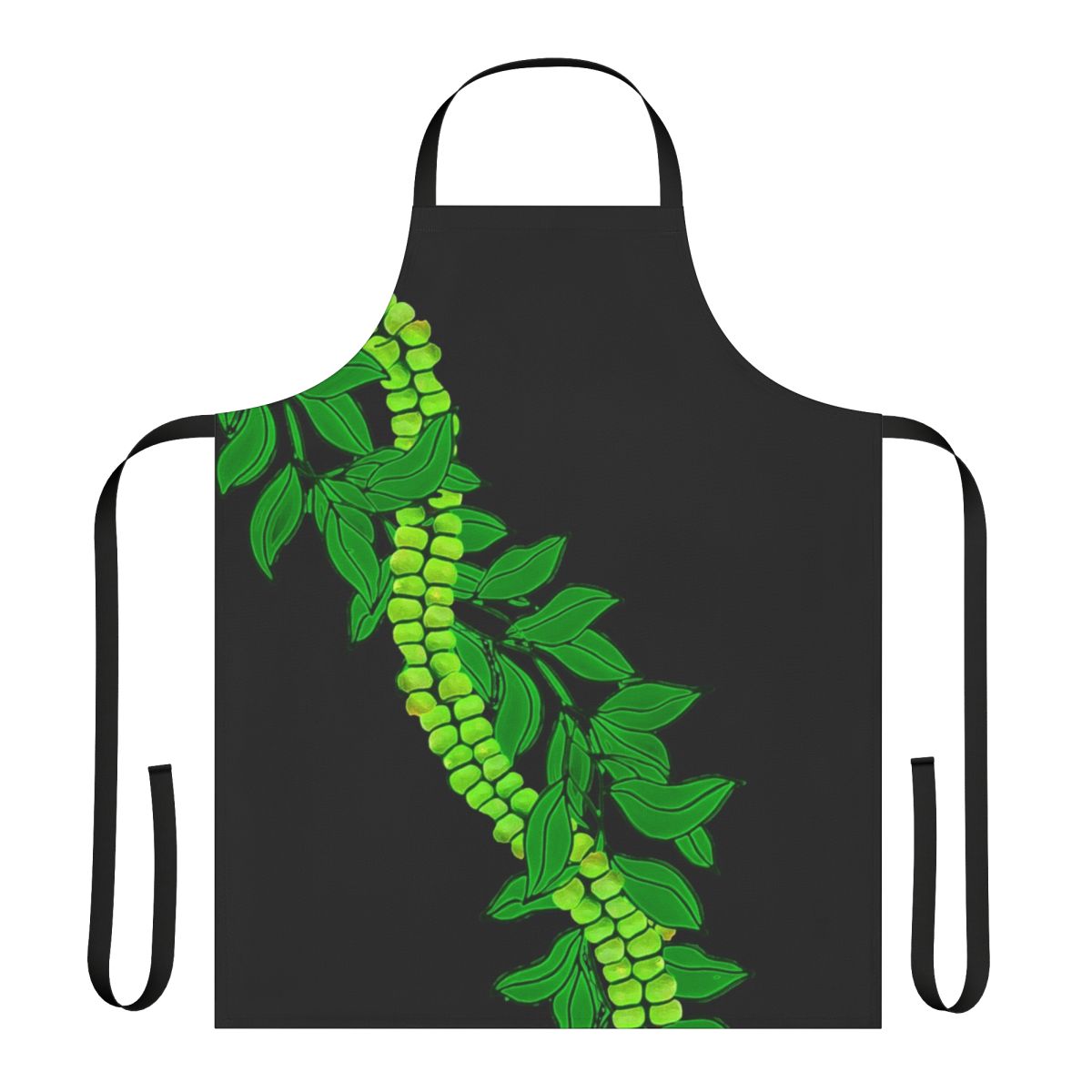 Colorful tropical floral print apron with Maile and Mokihana leaves