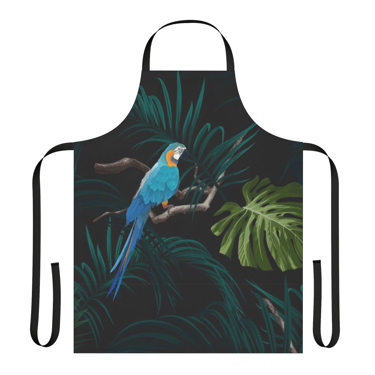 Tropical floral apron with dark monstera leaves and vintage botanical design