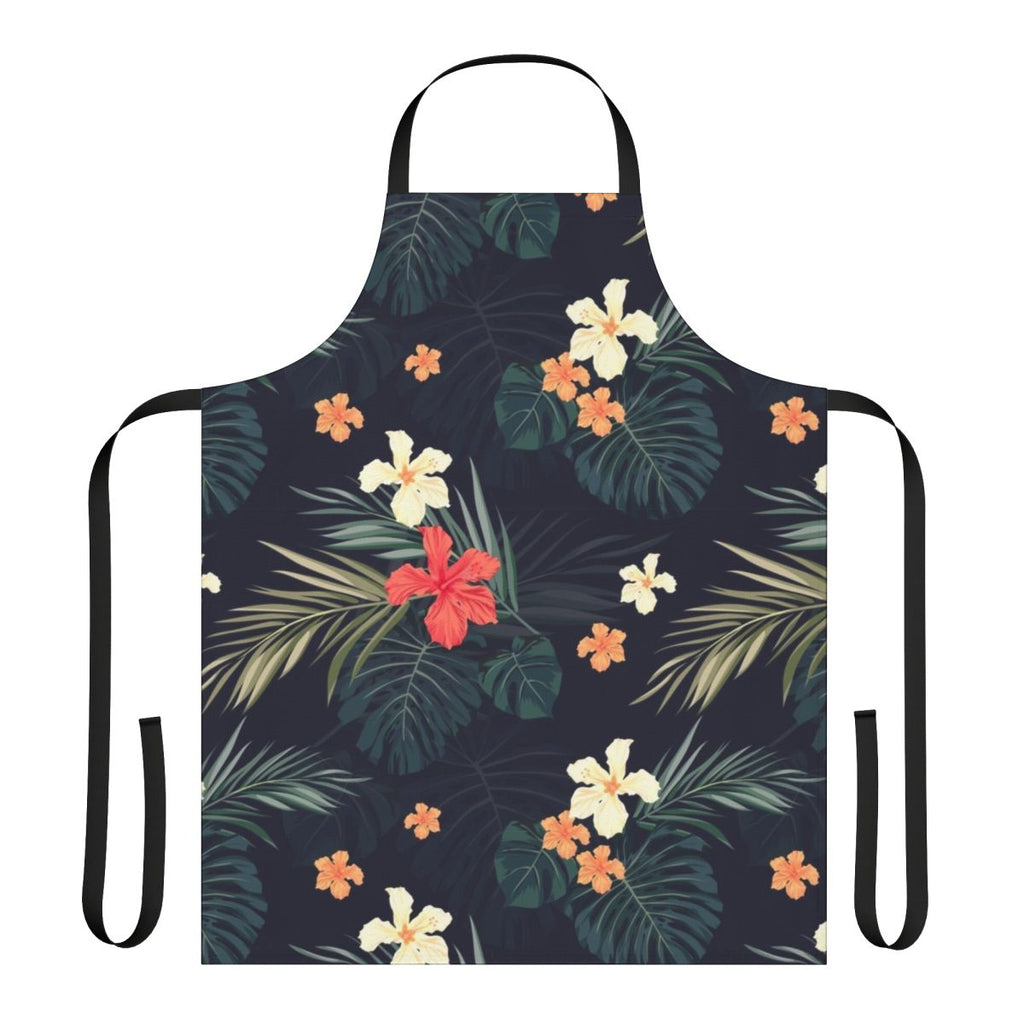 Tropical flowers, botanical plants, and vintage-inspired floral pattern on a khaki apron