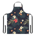 Tropical flowers, botanical plants, and vintage-inspired floral pattern on a khaki apron