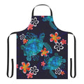 Watercolor painting of a sea turtle surrounded by tropical flowers on an apron
