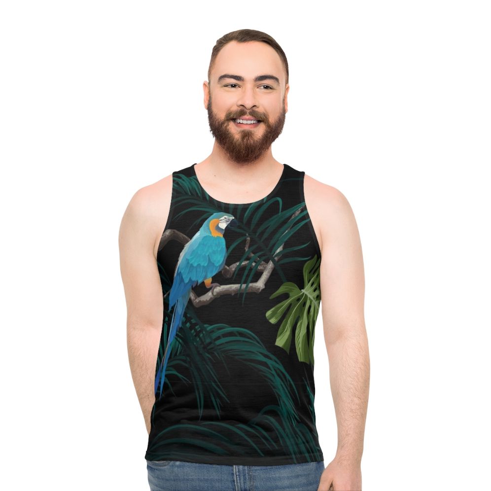 Tropical floral unisex tank top with monstera leaves pattern