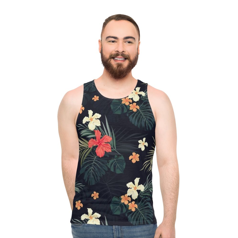 Tropical floral pattern unisex tank top
