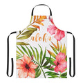Vibrant tropical floral watercolor design on a durable apron, featuring hibiscus, palm leaves, and aloha typography.