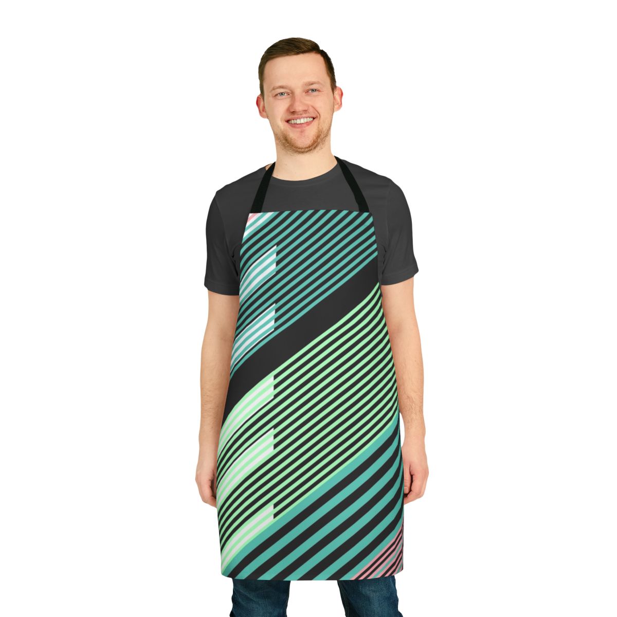 Tropical geometric abstract striped island apron with diagonal lines and beach-inspired design