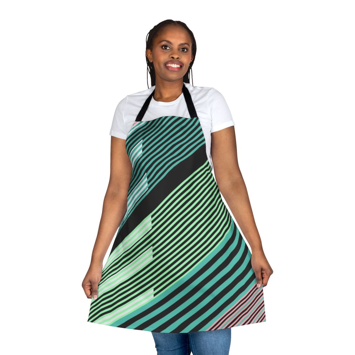 Tropical geometric abstract striped island apron with diagonal lines and beach-inspired design