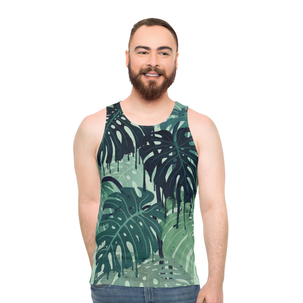 Tropical monstera leaf melt unisex tank top