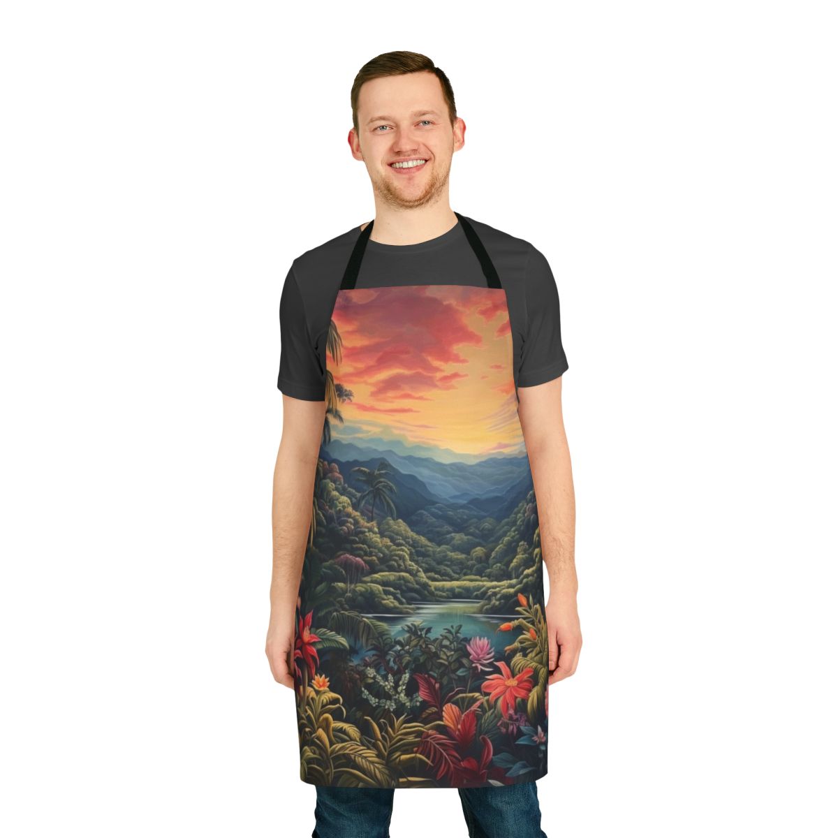 Tropical landscape nature print on a high-quality apron
