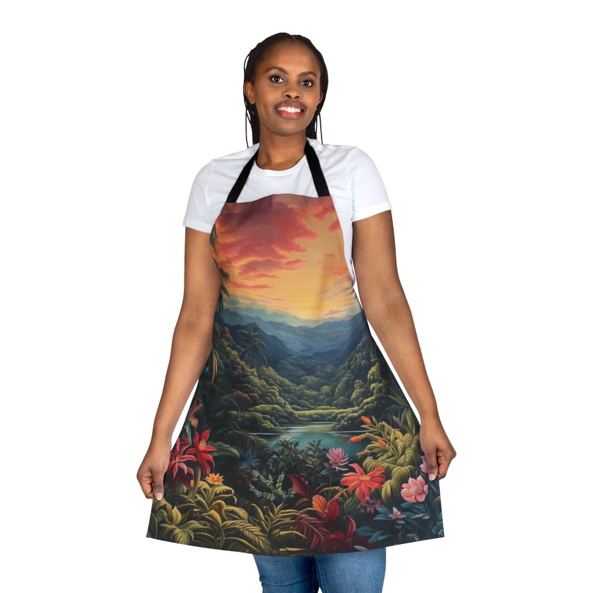 Tropical landscape nature print on a high-quality apron