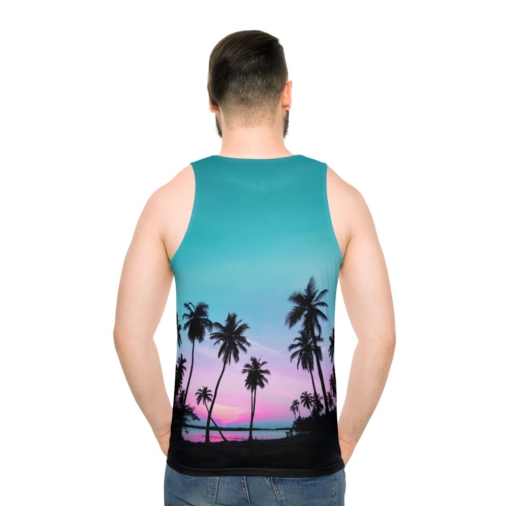 Tropical palm trees silhouette on a unisex summer tank top