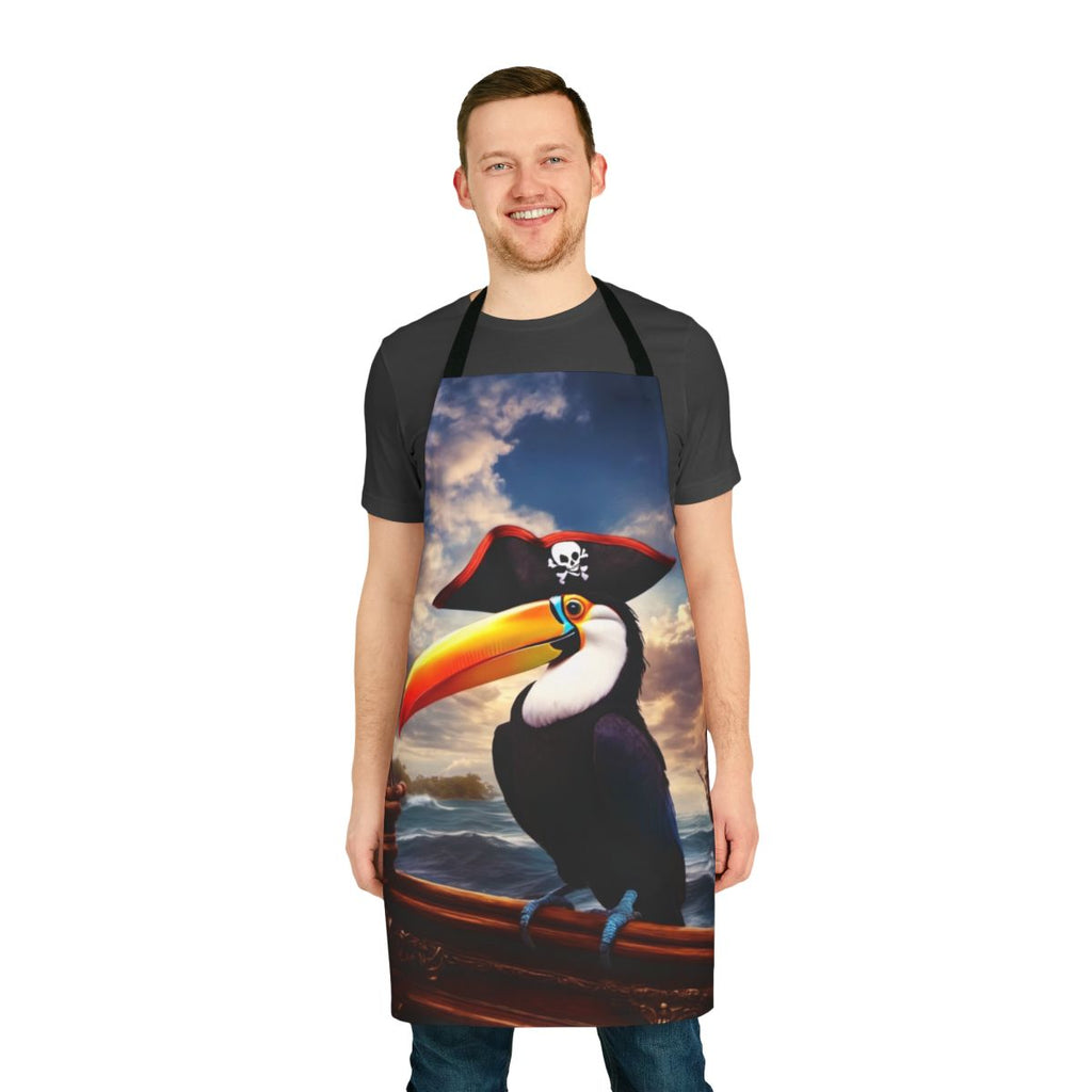 Pirate toucan digital art printed on a high-quality apron