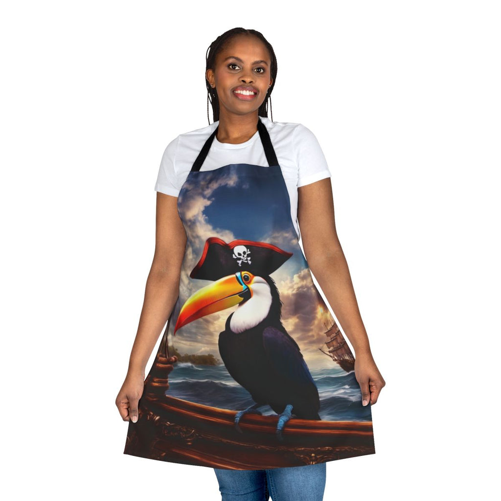 Pirate toucan digital art printed on a high-quality apron
