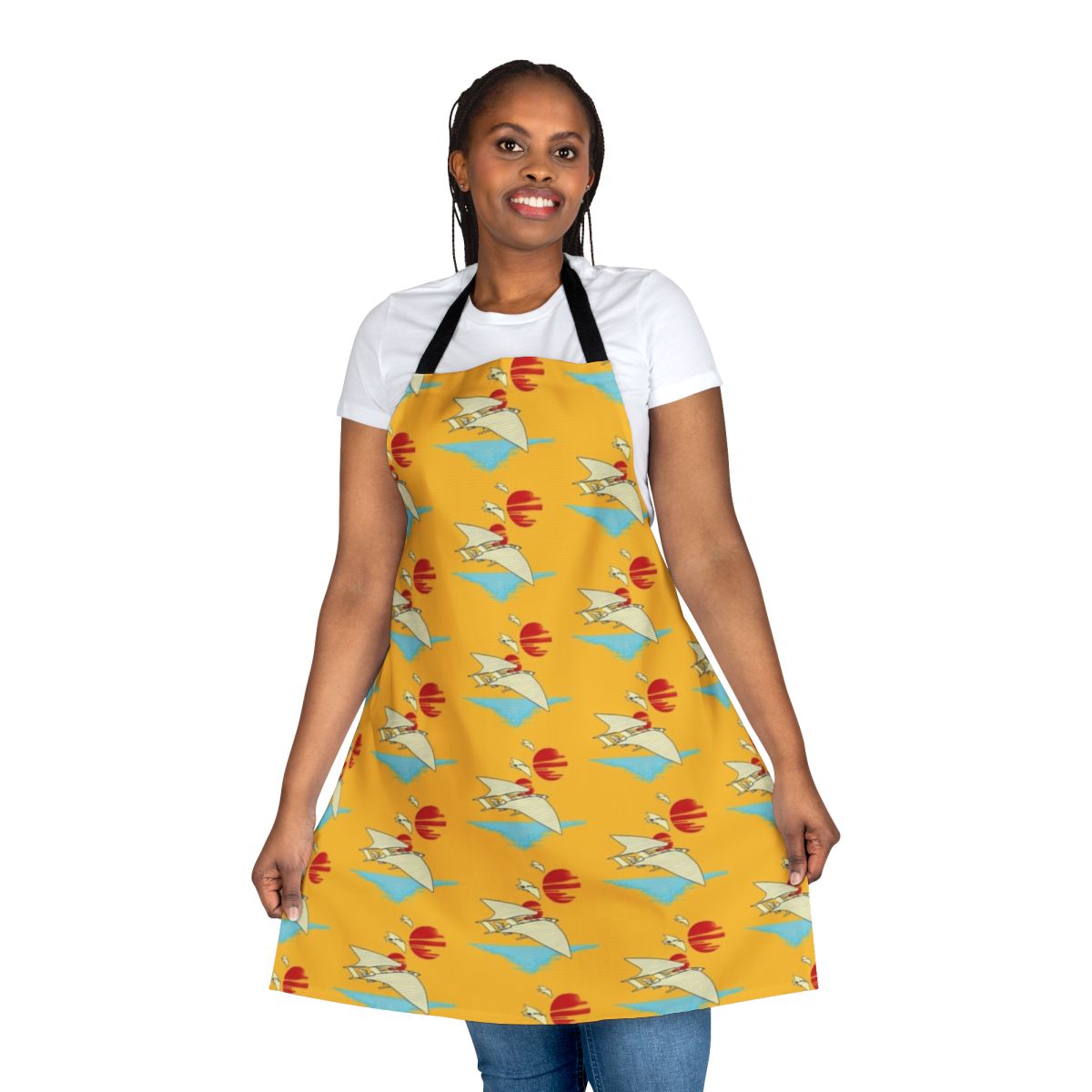 Tropical Star Wars-inspired apron featuring designs inspired by Lando Calrissian, Han Solo, and the Millennium Falcon