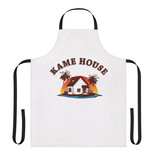 Tropical-themed apron featuring a palm tree and island design, perfect for pop culture enthusiasts