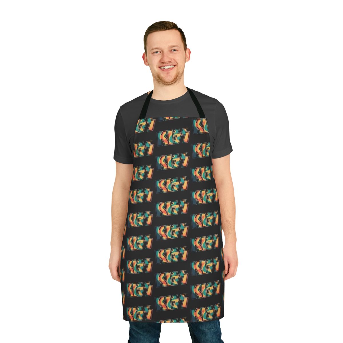 Tropical tie dye apron featuring the KISS band logo