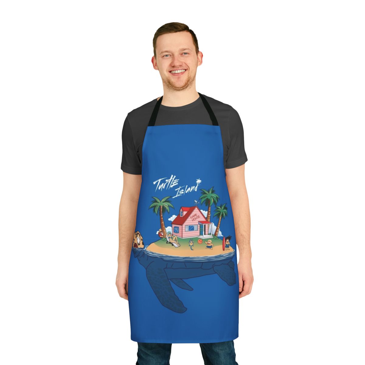 Tropical turtle island apron with cartoon turtle design