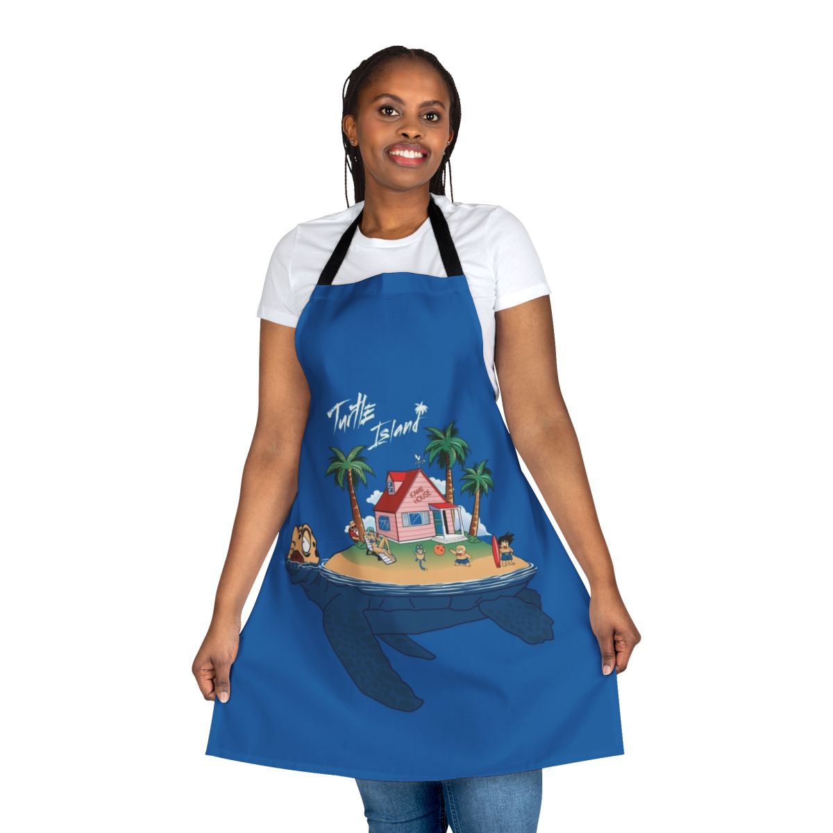 Tropical turtle island apron with cartoon turtle design