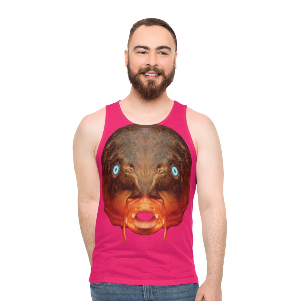 Unisex tank top featuring a surrealist "Trout Mask Replica" design