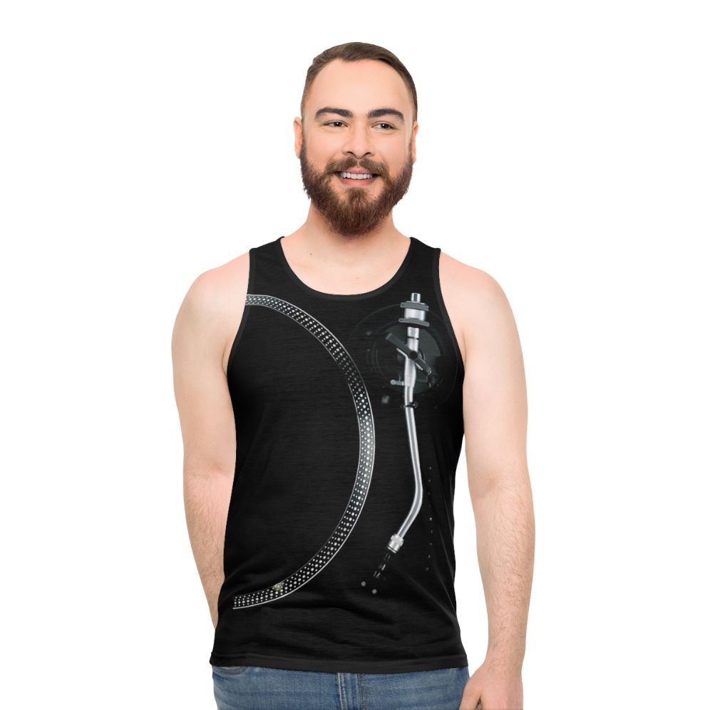 Turntable tone arm and platter unisex tank top