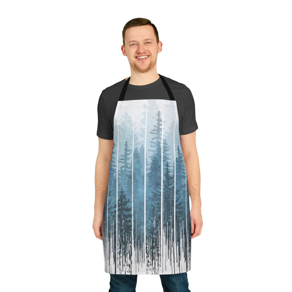 Turquoise and misty forest-inspired apron with a minimalist, geometric design