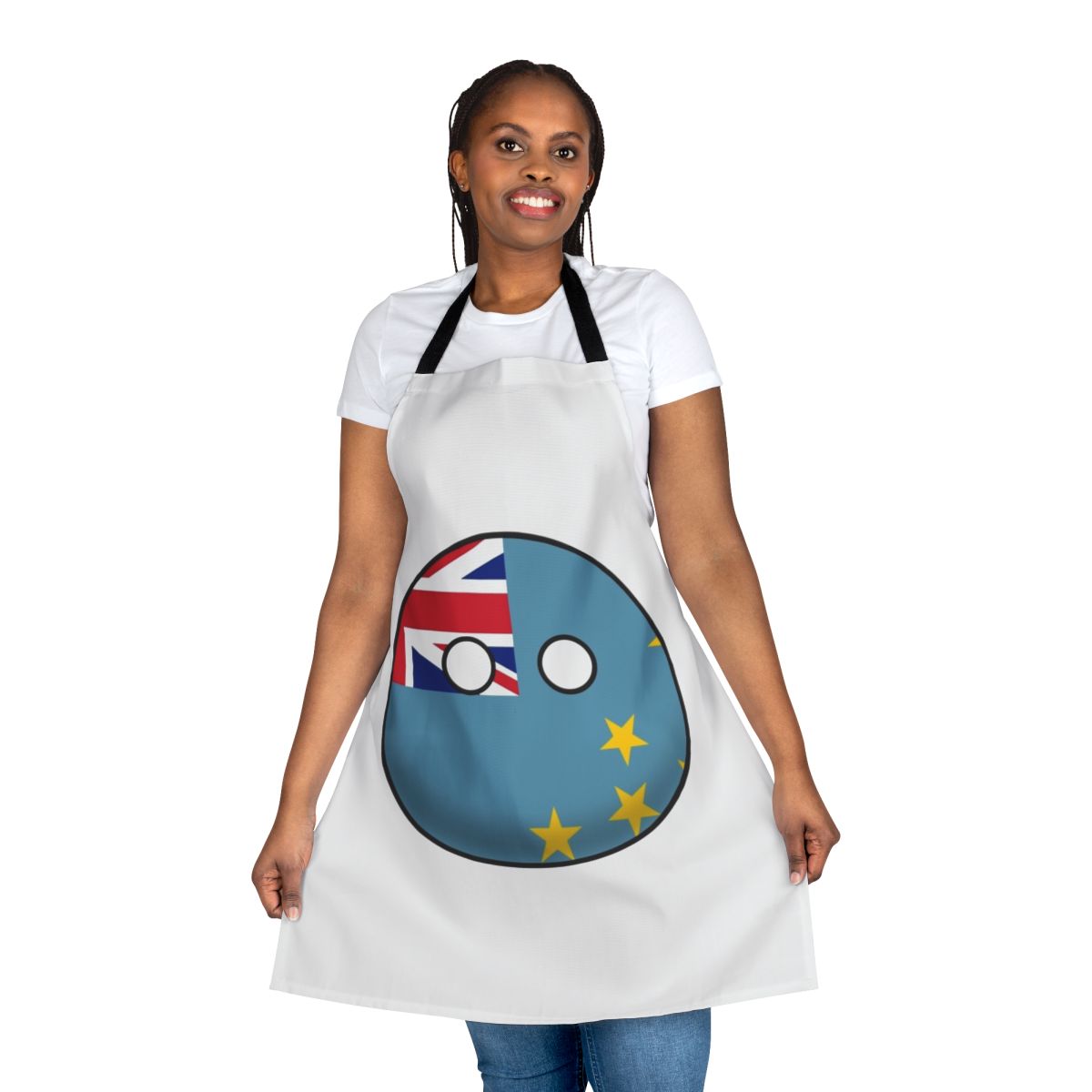 Tuvalu-inspired countryball graphic printed on a high-quality apron