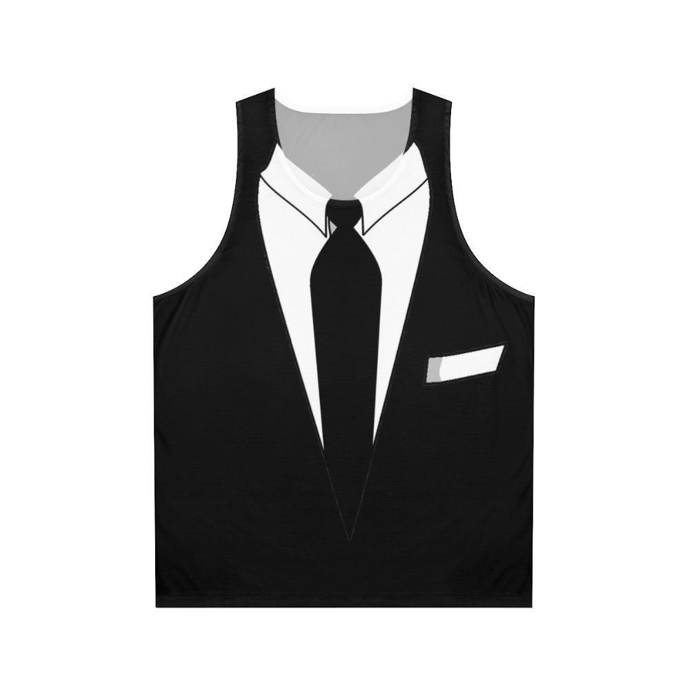 Tuxedo-inspired unisex tank top for formal events