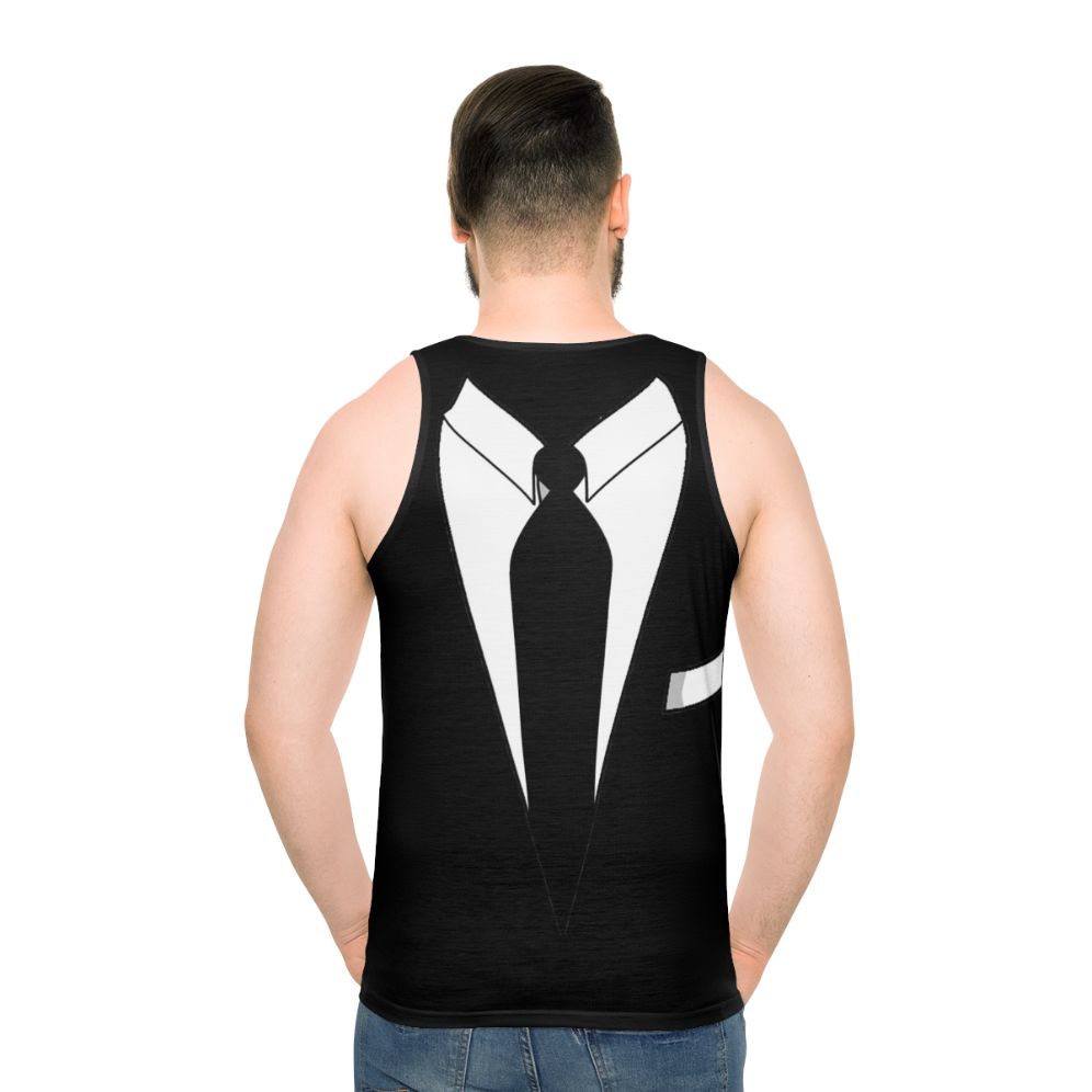 Tuxedo-inspired unisex tank top for formal events