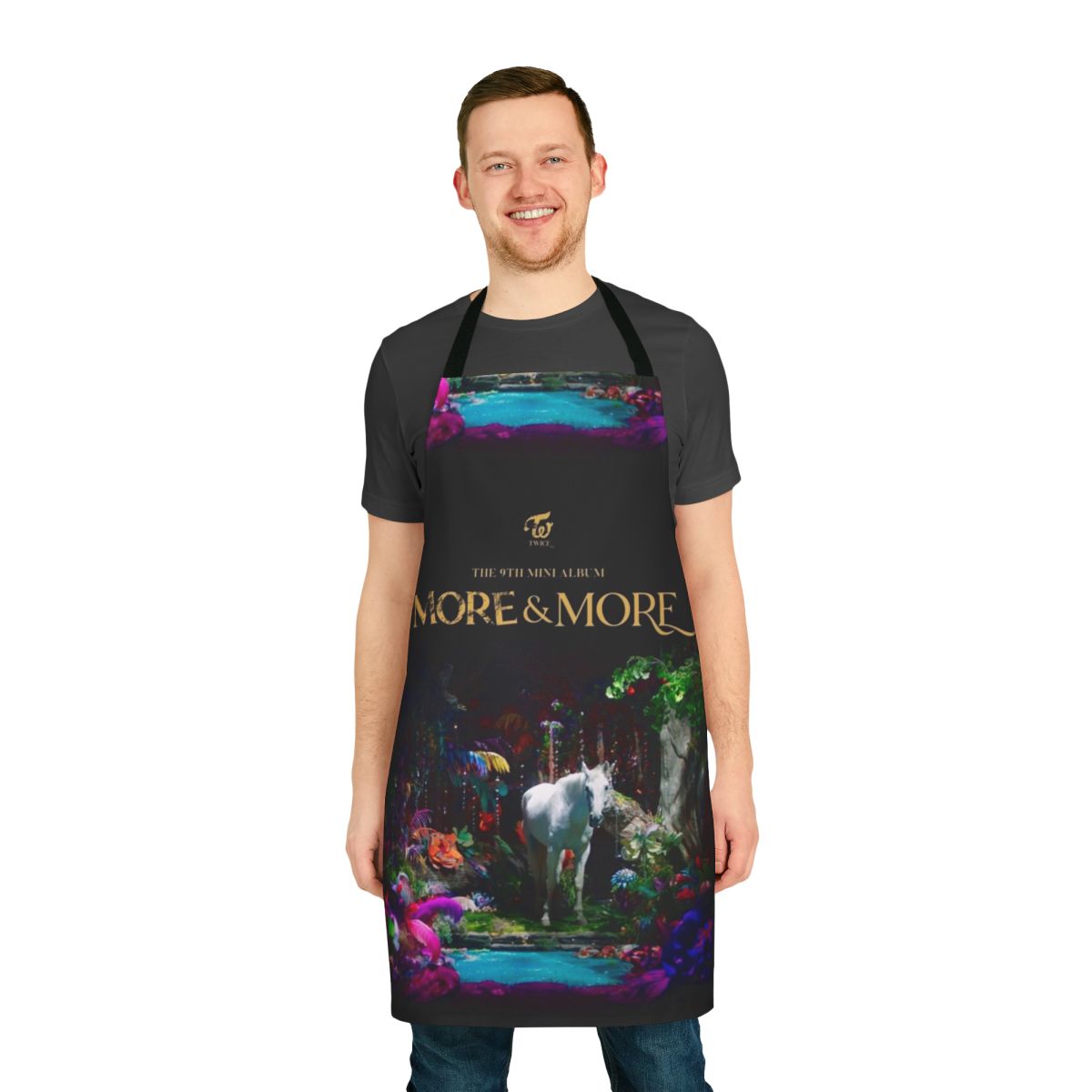 Twice-inspired apron featuring the group's iconic "More & More" design