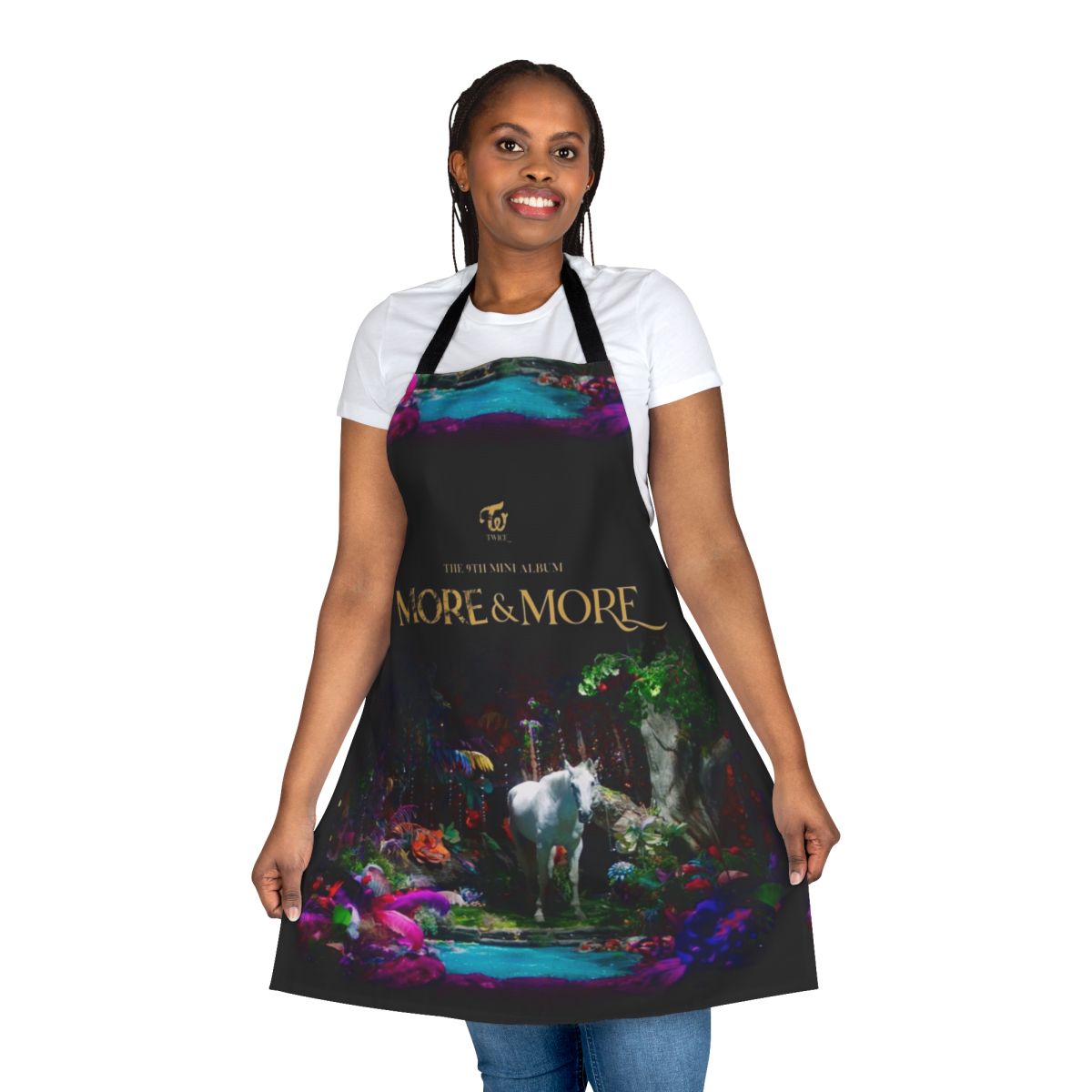 Twice-inspired apron featuring the group's iconic "More & More" design