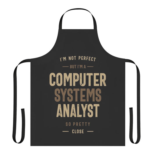 Computer systems analyst wearing a typographic apron with relevant job title