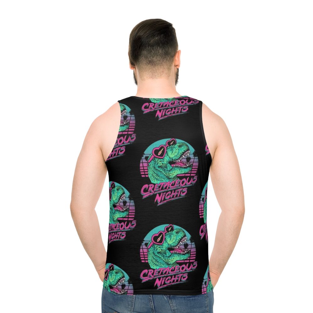 Tyrannosaurus rex dinosaur graphic on a retro-style unisex tank top