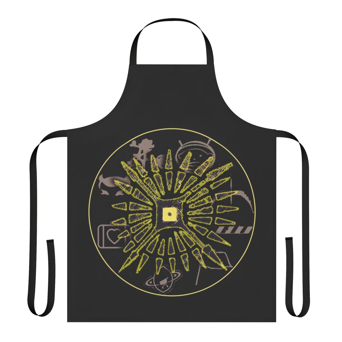 A stylish apron featuring the iconic U2 logo and design elements inspired by their Innocence + Experience Tour.