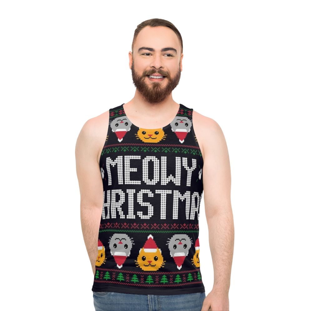 Ugly Christmas sweater cat unisex tank top