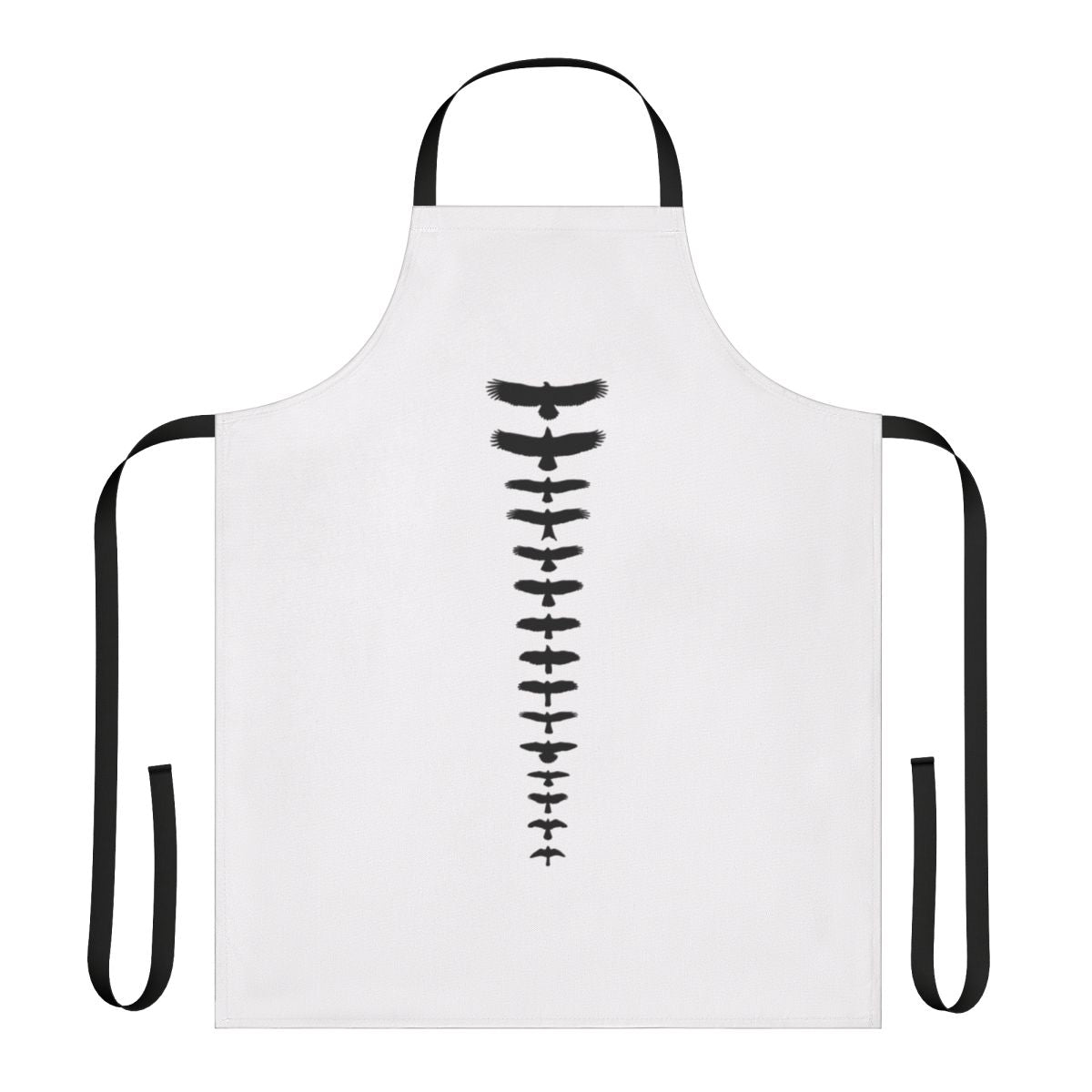 Black apron featuring a silhouette design of various UK birds of prey, including eagles, hawks, and falcons.