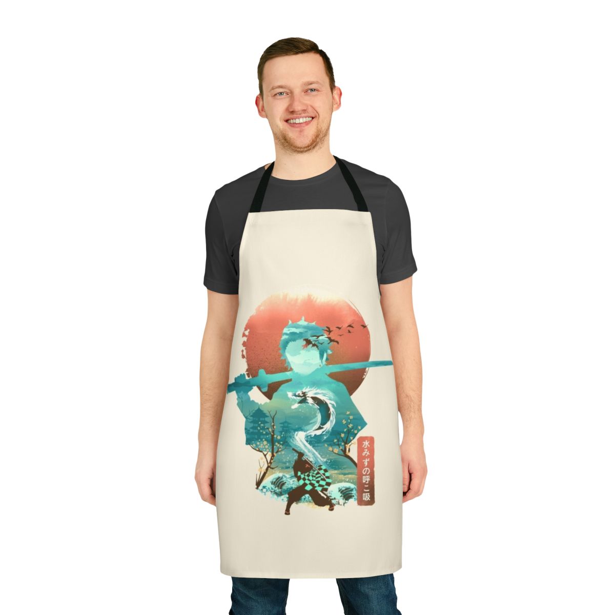 Ukiyo-E inspired anime-style apron featuring a nature-themed design