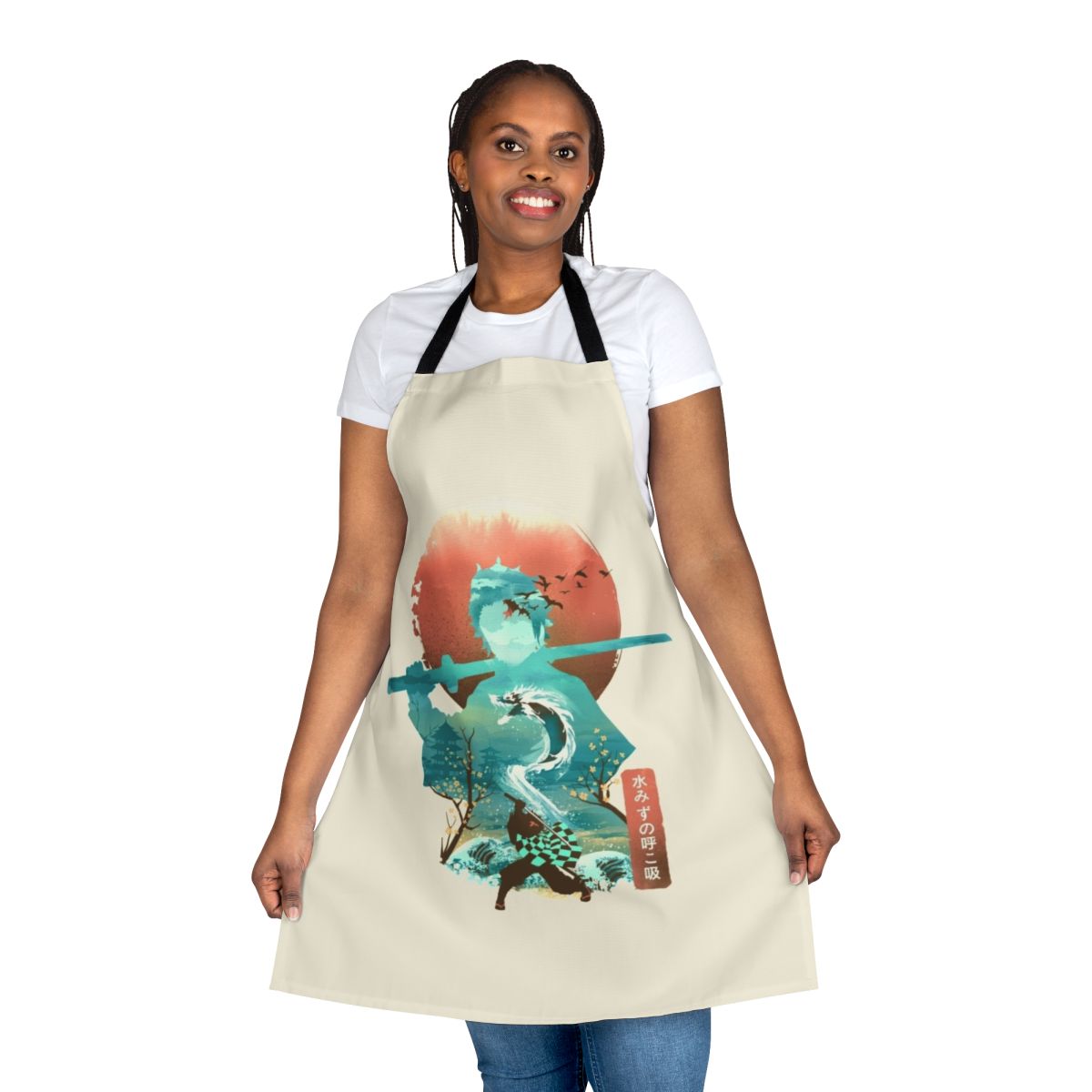 Ukiyo-E inspired anime-style apron featuring a nature-themed design