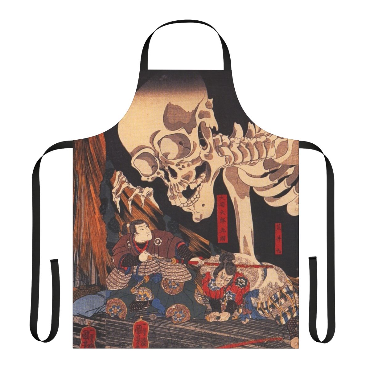 Ukiyo-e inspired apron featuring a samurai skeleton design