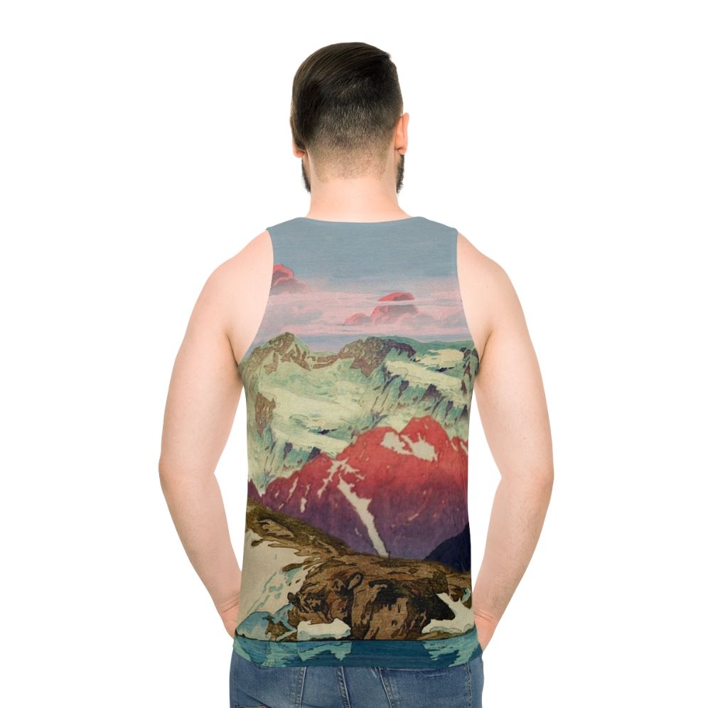 Unisex tank top with a winter landscape inspired by Japanese ukiyo-e art