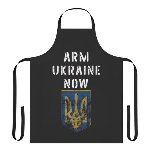 Ukrainian flag themed apron with trident symbol, showing support for Ukraine
