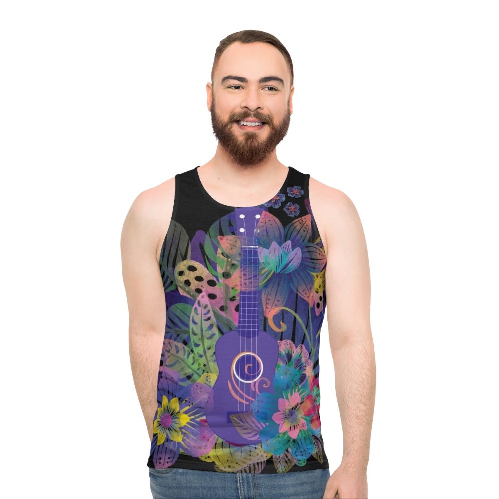 Ukulele composition with flowers unisex tank top