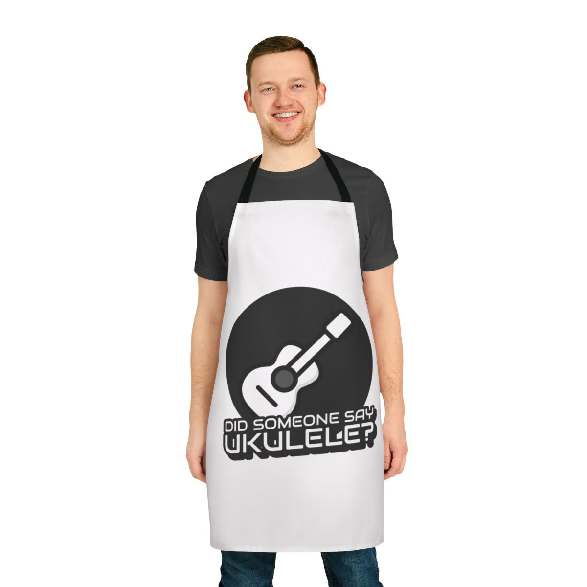 A stylish apron for ukulele enthusiasts featuring a playful ukulele design.