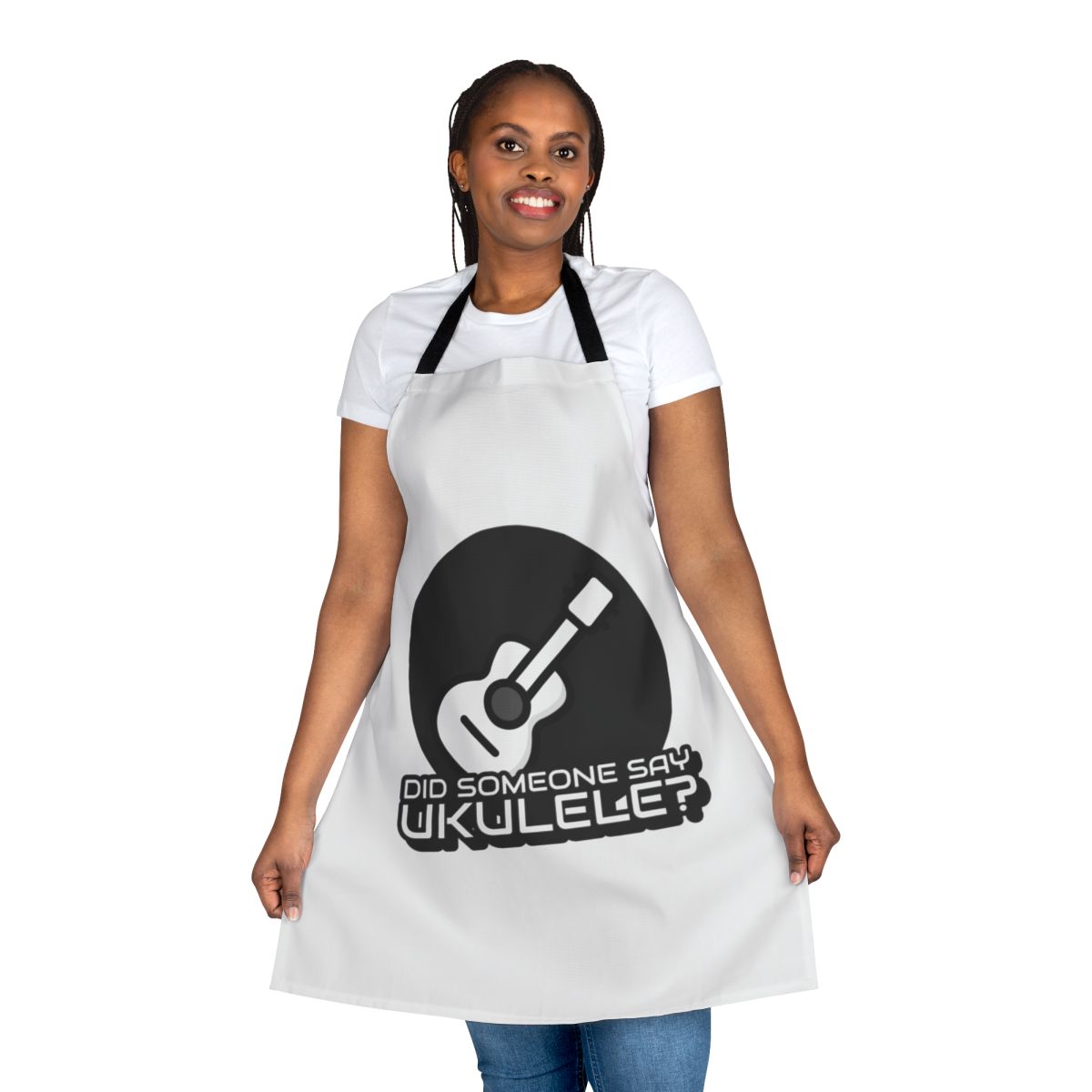 A stylish apron for ukulele enthusiasts featuring a playful ukulele design.