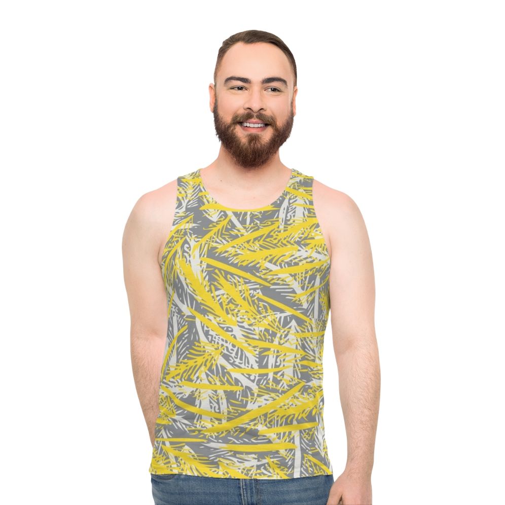 Unisex tank top in ultimate gray with feather design