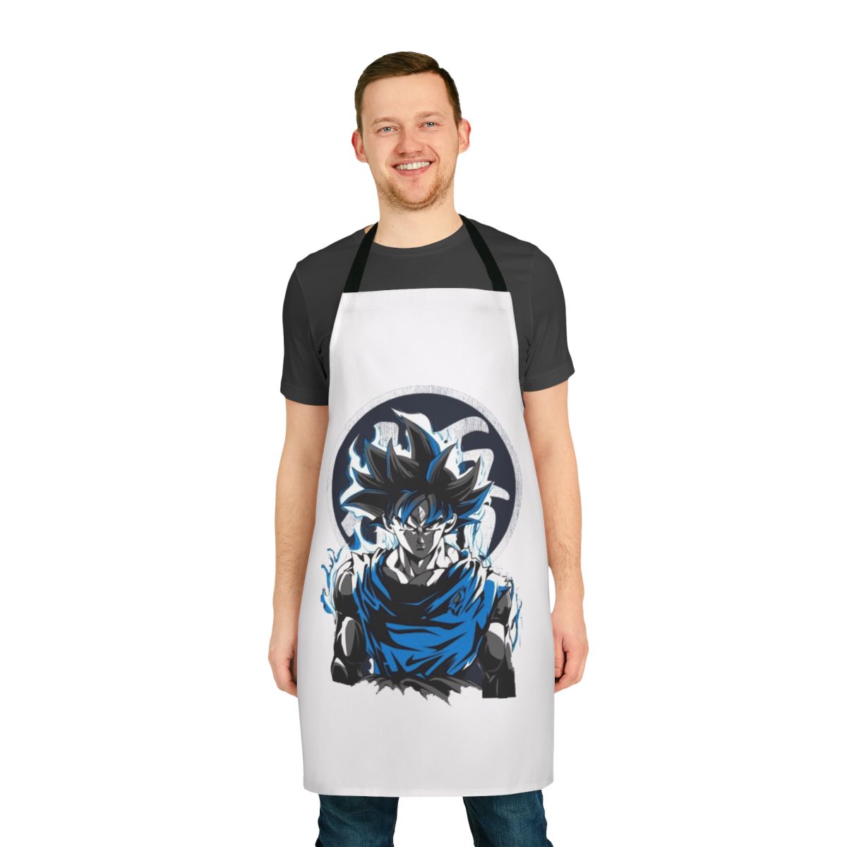 A high-quality apron featuring the iconic Ultra Instinct design from the Dragon Ball series.