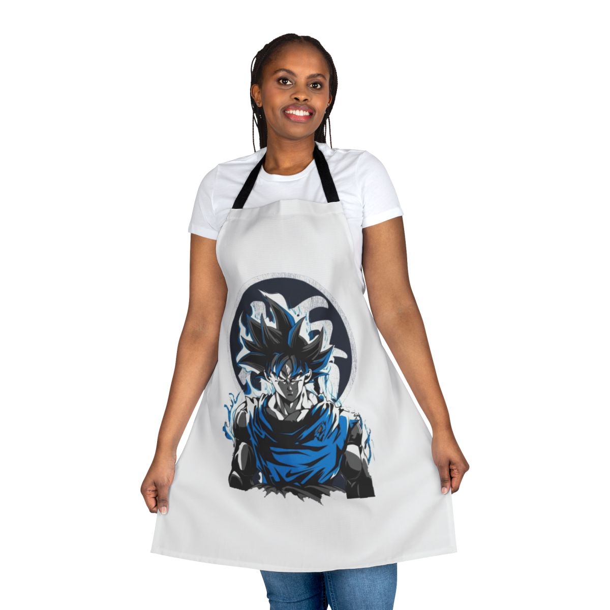 A high-quality apron featuring the iconic Ultra Instinct design from the Dragon Ball series.